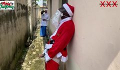 Christmas came earlier for naïve 18yo press girl on Hijab as Santa gave her hot Fuck outside the compound while she tries the new school camera (Watch hot full videos on RED)