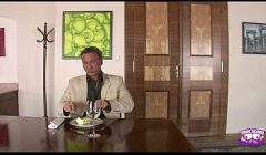 This stunning skinny maid in stockings and high heels gives a blowjob and gets cum