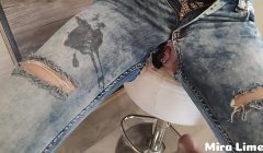 Barmen ripped her jeans and fucked her