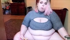 BBW Feedee over eats lots of hamburgers and burps