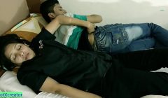 Bed Sharing with Stepbrother! Amazing Hot Sex with Hindi Audio