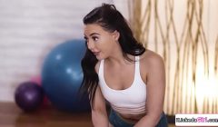 Brunette babe makes lesbian coach squirt