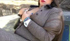 Busty amateur exhibitionist Lolas public nudity and outdoor masturbation of sexy