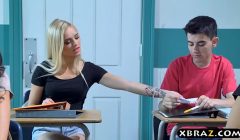 Busty MILF teacher gets with teen couple in her classroom