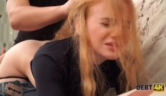 DEBT4k. Cunning guy fucks shaved pussy of red-haired cutie for the debt