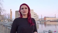 GERMAN SCOUT – Rothaarige Studentin Melina bei Strassen Casting fuer Geld gefickt