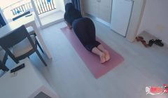 He took out his dick and began to masturbate on Stepmom’s ass while the stepmom was doing yoga. Got a blowjob and cum in her mouth