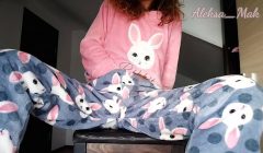 In Pajamas Plays With Black Vibrator