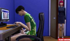 Japanese step-mom catches step-son masturbating in front of computer