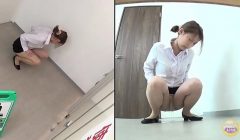 Japanese wetting herself in the bathroom