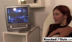 Knocked up redhead sucks and fucks in the doctor’s office