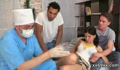 Medic gazes hymen examination and virgin girl screwing