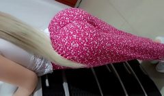 My stepdaughter gets into provocative positions behind the store counter and all in order to have sex with me