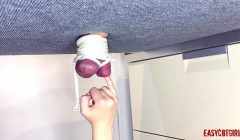 Pervert girl tied a dick with balls and pulls for them on the milking table  AnnyCandy Painboy