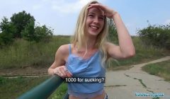 Public Agent Horny blondes tight body fucked for cash in forest