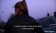 Public Agent Innocent looking ginger girl fucked over a car bonnet
