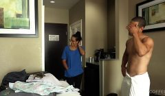 ROOM SERVICE! Slutty Latina maid Jolla fucks hotel guest and makes a mess in the room.