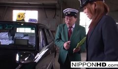 Sexy Japanese driver gives her boss a blowjob