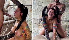 Submissive Slut with Big Tits is Humiliated with milk and gets Creampie after a very Hard Fuck