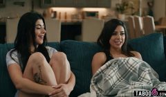 Tiny lesbian teen caught fingering pussy by her sexy roommate