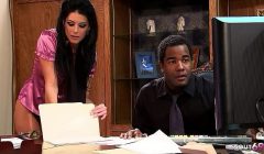 Skinny Secretary in Stockings seduce her Big Cock Black Boss to Interracial Anal Fuck