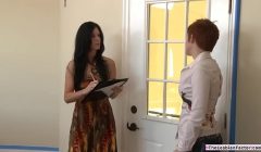 Small tits milf fucked by lesbian client